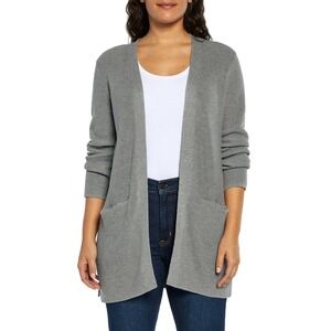 GAP Gray Longline Cardigan Open Front Ribbed Lightweight Layering Pockets XS NWT